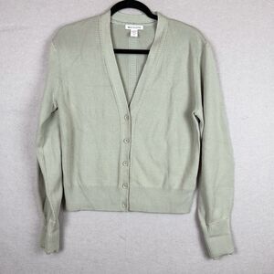Athleta Sage Green Button Front Cardigan Sweater Sz M Thumb Holes Casual Preppy